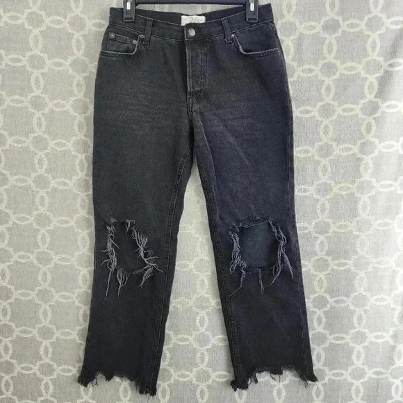 Free People We the free Button Fly Distressed Raw hem Black Straight Leg Women's - Picture 1 of 9
